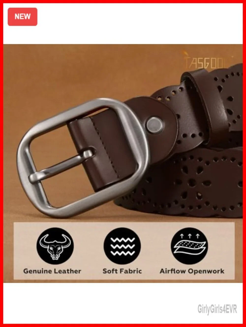 Genuine Leather Women's Wide Hollow Flower Belt for Jeans Pants Fashion Waist